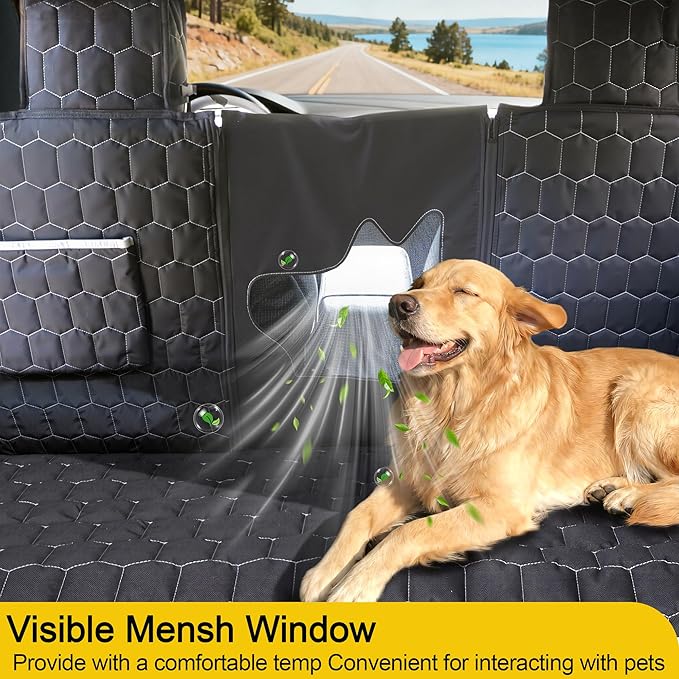 Meginc Dog Seat Covers for Tesla Model Y,Dog Hammock for Tesla with Side Flaps, 100% Waterproof Model Y Dogs Accessories with Mesh Window & Headrest Protector Easy Clean up Pet Car Seat Cover