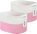 ECDYQXVU Cotton Rope Shelf Storage Basket, 15x10x9 in, Shelf Storage Baskets for Clothes, Towels, Books, Laundry (White/Pink, 2 Pack)