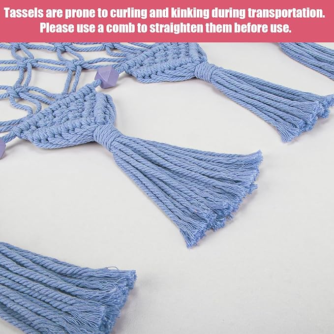 iHansee Stuffed Animal Hammock Corner - 56'' Jumbo 5mm Double Macrame Cord Handcrafted Stuffed Animal Net - 100% Natural Cotton Toy Hammock Holder - Cornflower Blue Stuffy Plushie Net w/LED Star Light