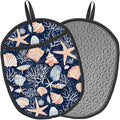 Pot Holders 2 Pack Silicone, Cotton Lining, Heat Resistant to 500°F (260°C), Non-Slip Grip, 7.5"x9.4" Oval Kitchen Hot Pads for Oven, Cooking (Seashells, Potholders)