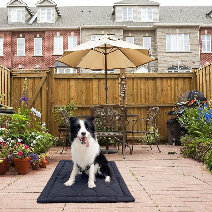 GNarbor Travel Dog Bed, Portable Waterproof Anti-Slip Dog Camping Bed Mat with Carry Handles for cat or Other pet, Machine Washable, 36 * 23” Dark Blue