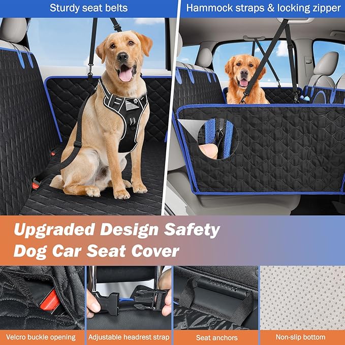 Tivray Back Seat Extender for Dogs, Dog Car Seat Cover for Back Seat Hard Bottom - Holds 330lbs Waterproof Back Seat Pet Cover for Dogs with Mesh Window & Pocket, Dog Hammock for Car, Small Truck, SUV