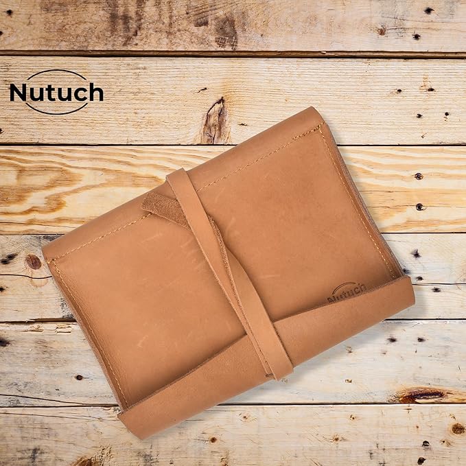 NUTUCH Leather Tech Pouch for Cables Chargers Phone | Tech Bag | Zipper Travel Accessory Pouch | Electronic Organizer Case Travel Bag (Tan)