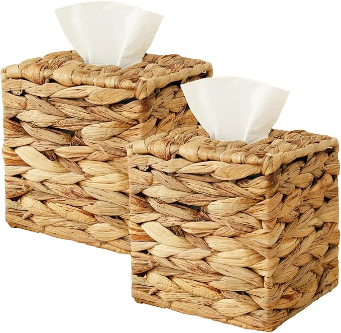 2Pcs Tissue Box Cover Decorative Woven Tissue Holder Aesthetic Facial Paper Box Cover Portable for Table Home