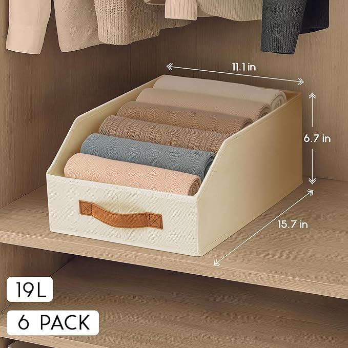 Homsorout Fabric Storage Bins for Organizing - 1 Pack Large Trapezoid Collapsible Storage Bins with Front Handle, Closet Organizers and Storage for Bedroom, Home Shelves, Small Spaces, Beige
