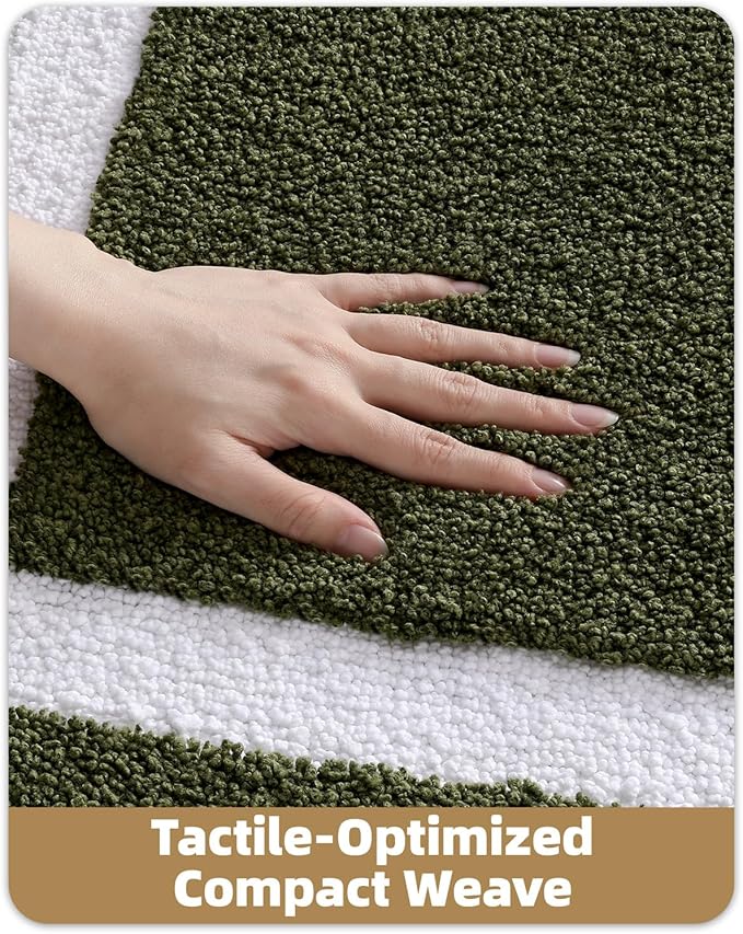 Color&Geometry Bathroom Rugs, Water Absorbent and Quick Dry Microfiber Bath Rugs-16"x24", Non-Slip, Machine Washable, Extra Soft Plush Bath Mats for Bathroom, Laundry Room, Green White