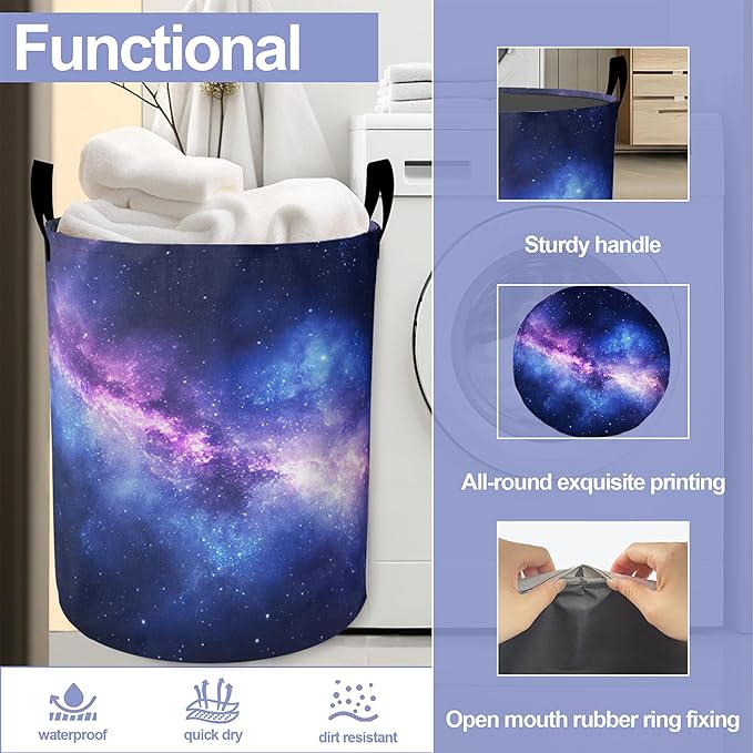 Laundry Basket,Psychedelic Starry Sky Large Canvas Fabric Lightweight Storage Hamper Organizer Dirty Clothes Collapsible Waterproof for College Dorms,Bathroom