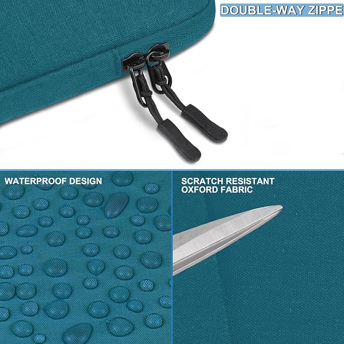 Laptop Sleeve 15.6 inch, Shockproof Protective Computer Sleeve Cover with Accessories Pocket, Water Resistant Traveling Carrying Laptop Bag Compatible for MacBook Dell HP Acer Asus Lenovo, Cyan