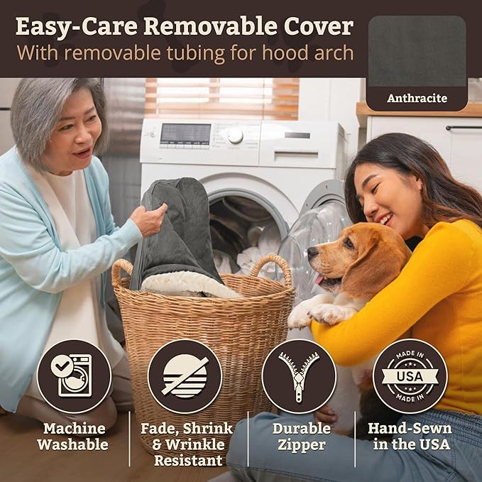 Snoozer Cozy Cave Dog Bed - Indoor Dog Bed with Cover Cave, Covered Calming Burrow for Small & Medium Sized Pets with Blanket Attached, Enclosed, Removable Washable Cover - Large, Anthracite