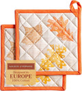 Maison d' Hermine Pot Holders Set 100% Cotton Heat Resistant Potholders 8" x 8" Hot Pads with Loop for Thanksgiving Christmas Decorations BBQ Baking Handling Hot Pans (Pack of 2, Colours of Autumn)