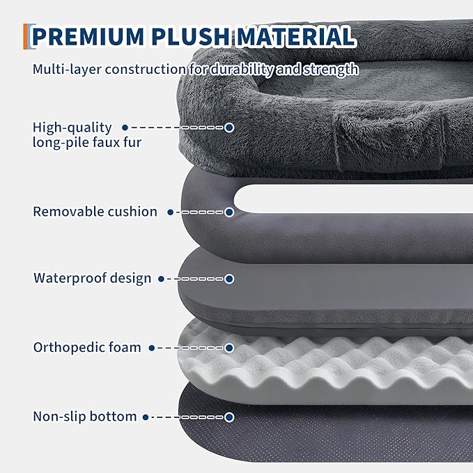 Festisoul Large Plush Dog Bed with Raised Headrest, Orthopedic Pet Bed for Dogs & Cats, Washable Fleece Pet Bed for Large Breeds (19x14x9 Inches)