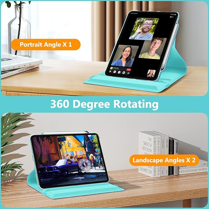 Fintie Rotating Case for iPad Air 13-inch (M3) 2025, (M2) 2024-360 Degree Swiveling Protective Stand Cover with Pencil Holder, Auto Wake/Sleep, Glittering Blue