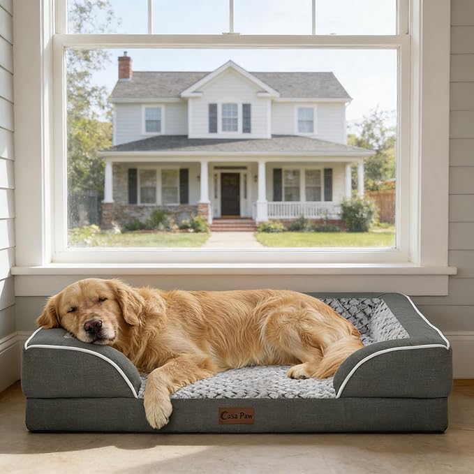 Casa Paw Orthopedic XL Dog Beds, Waterproof Memory Foam Big Pet Bed for Extra Large Sized Dogs 45x35Inch, Non-Slip Bottom and Egg-Crate Foam Dog Couch Bed with Washable Removable Cover, Dark Grey