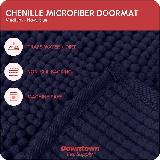 My Doggy Place Dog Mud Mat, 31" x 20" Navy Blue – Thick Microfiber Entry Rug for Snow, Mud & Salt – Absorbent, Quick-Dry, Washer-Safe & Non-Slip, Medium