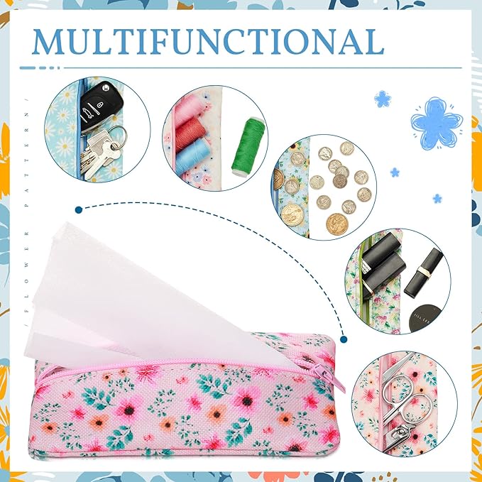 5 Pieces Tissues Purse Pocket Tissue Holder Reusable Travel Pouch Fabric Zipper Enclosed Small Size Daisy Pattern Holder for Purse Coins for Summer, 5.25 x 3 Inches (Summer Flower)