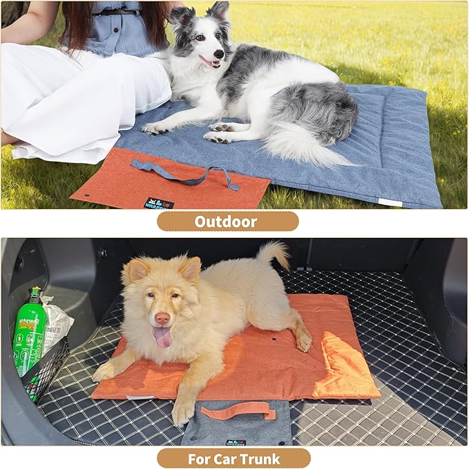 Outdoor Foldable Dog Mat Durable Teflon-Coated Oxford Material Waterproof Thin Dog pad Travel-Friendly Machine Washable Design for Camping/Car (Yellow, Small (27.6 * 19.7 * 1.57 in))
