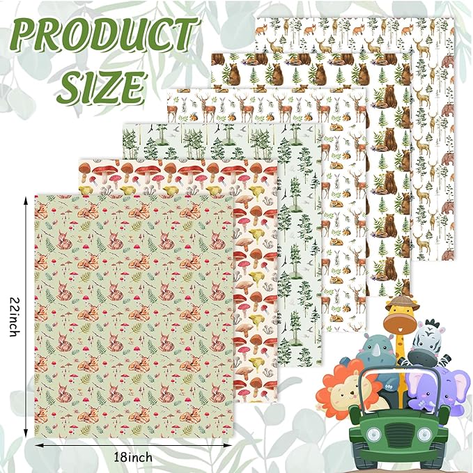 JarThenaAMCS 6Pcs Woodland Cotton Fabric Bundles Watercolor Forest Fat Quarters Bear Deer Mushroom Tree Quilting Patchwork for DIY Sewing Craft Decor, 18 x 22 Inch