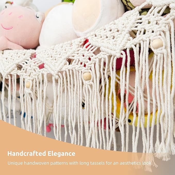 FLOCNOKY Large Stuffed Animal Net or Hammock, Stuffed Animal Storage Macrame Toy Hammock Hanging Net for Stuffed Animals Corner, Plushie Net Hammock Toy Organizer for Boho Kids Room Nursery Playroom