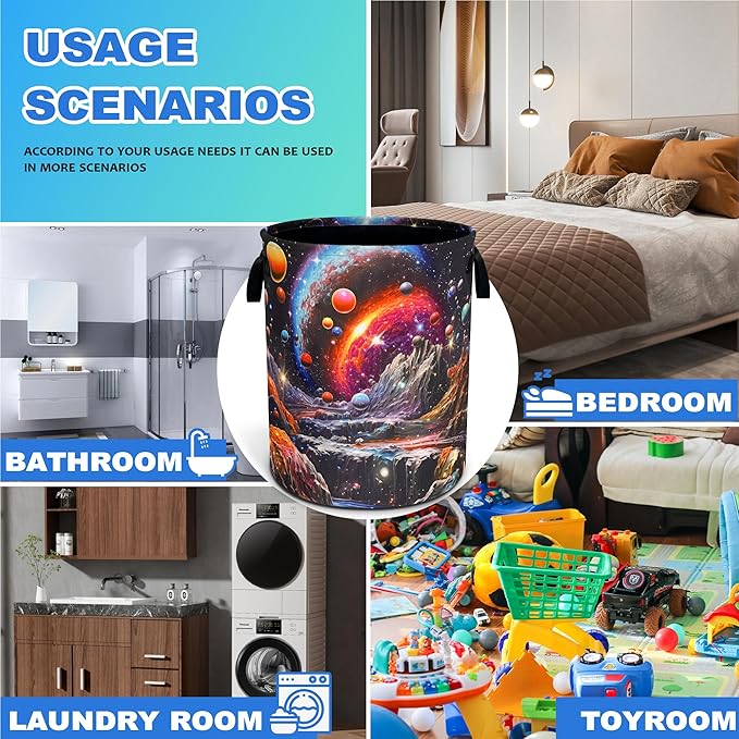 Dream Galaxy Mountains Laundry Basket Funny Oxford Cloth Laundry Hamper With Handle Foldable Portable Clothes Storage Basket 18.9 X 16.5 In Storage Bag For Laundry Room/Bathroom/Bedroom/Dormitories