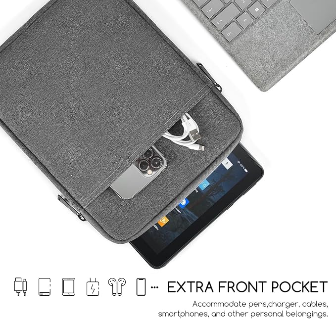 9.7-11 Inch Tablet Sleeve Case Bag Compatible with Amazon Fire Max 11 Tablet / 10.1" Fire HD 10 Plus/Fire HD 10 Kids Pro,iPad Pro 11-inch M5 M4/Air M3 M2/iPad 11th Protective Carrying Bag(Grey)