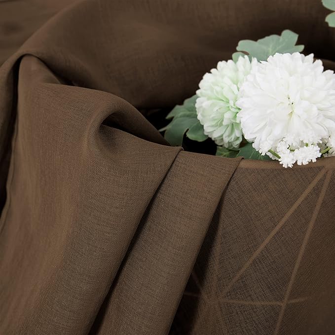 Tollpiz Short Sheer Curtains Linen Textured Living Room Curtain Sheers Light Filtering Rod Pocket Voile Curtains for Bedroom, 42 x 45 inches Long, Brown, Set of 2 Panels