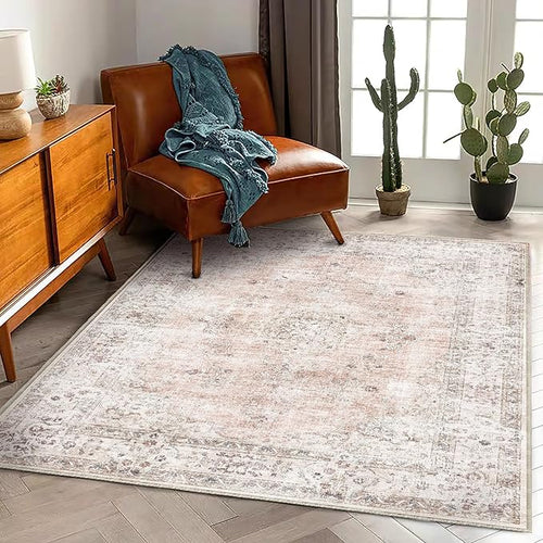 Area Rug 5'x7' Washable Rug Vintage Traditional Floor Cover Thin Retro Kitchen Indoor Distressed Non Slip Carpet for Living Room Bedroom Dining Room