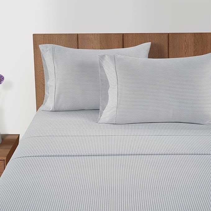 LANE LINEN Cotton Sheets Twin – 450 Thread Count Twin Size Sheet Set, Soft Sateen Weave, 15” Deep Pocket Fits Mattress, Cooling Sheets for Home & Hotel, Ticking Stripe