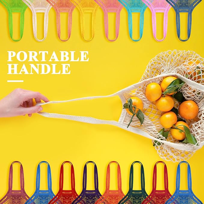 Shappy 16 Pcs Reusable Grocery Bags Mesh Produce Bags Washable Cotton Mesh Tote with Handles for Fruit Vegetable Shopping Storage Market(Multicolor)