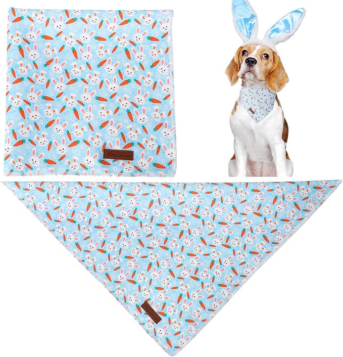 UP URARA PUP Easter Dog Bandana, Easter Triangle Bid Scarf for Small Medium Dog, Cotton Pet Kerchief for Girl Boy Dogs or Cats, Cute Carrot & Bunny Dog Bandana, Comfortable Easter Dog Bandana
