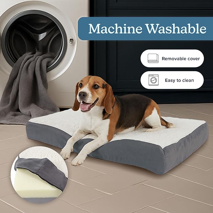PETMAKER Orthopedic Pet Bed – 2-Layer Memory Foam Dog Bed with Removable Sherpa Cover – Comes with Additional Mattress Replacement Cover (Gray)