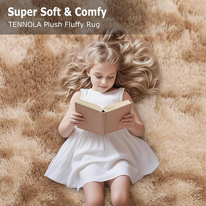 3x10 ft Plush Tie Dyed Light Brown Rug Soft Bedroom Runner Fluffy Cream and Brown Rug for Bedroom Bedside Living Room Hallway Nursery Kids Home Decor Shag Carpet