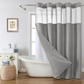 eachope Grey No Hook Shower Curtain with Snap-in Fabric Liner Set,Waffle Weave Shower Curtains for Bathroom,Hotel Luxury Decor Bathroom Curtain Set,Waterproof & Washable,71Wx77H