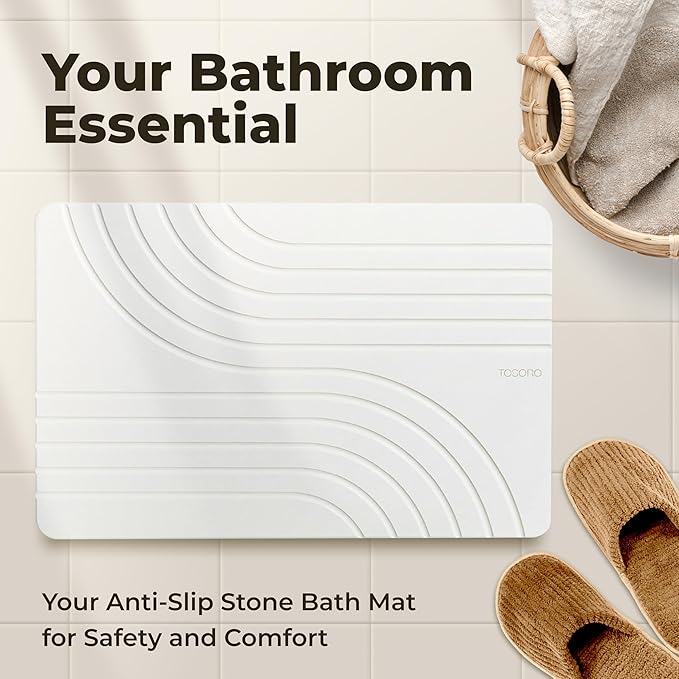 TOSORO - Stone Bath Mat, Diatomaceous Earth Non-Slip Stone Shower Mat - Quick Drying Absorbent Bath Mats for Bathroom - Elegant & Modern Design, Easy to Clean (23.5 x 15) - Sandstone