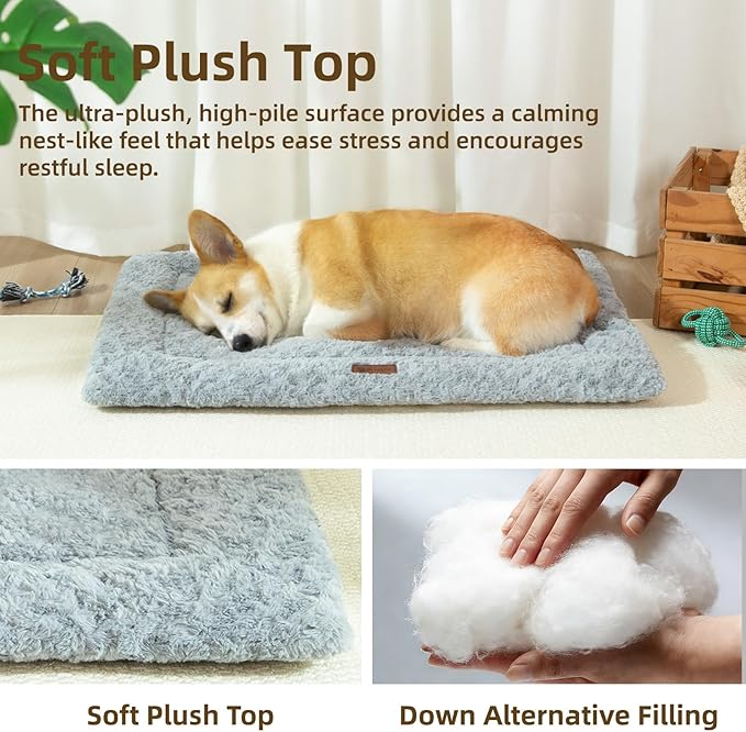Reversible Dog Bed Mat 35"x22" for Medium Dogs - Supportive Double-Sided Crate Pad, All-Season Cooling & Warmth, Ultra Soft Machine Washable Pet Bed, Fits Most 36-Inch Kennels, Light Grey