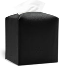 Tissue Box Cover, PU Leather Tissue Box Holder with Bottom Belt, Modern Square Tissue Box Covers with Wide Opening (Black, Woven Patterns)