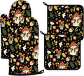 Mushroom Oven Mitts and Pot Holders Sets 4Pcs,Extra Long Oven Gloves Potholder for Kitchen Cooking Baking BBQ 100% Cotton Heat Resistant