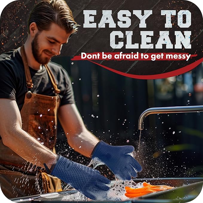 KITCHEN PERFECTION S Silicone Smoker Oven Gloves -Extreme Heat Resistant BBQ Gloves -Handle Hot Food Right on Your Grill Fryer Pit|Waterproof Oven Mitts |Superior Value Set+3 Bonuses