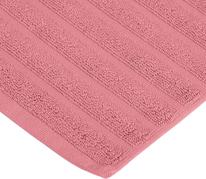 Superior Striped Bath Mat 2-Pack, 100% Combed Cotton, Luxury Spa Ribbed Texture, Durable and Washable Bathroom Mats - Rosewood, 22" x 35" each