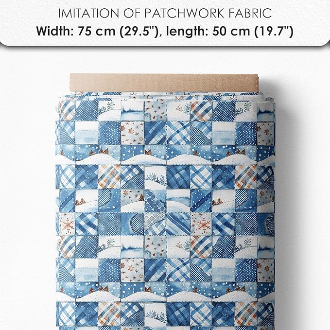 Winter Patchwork Landscape Cotton Fabric Panel – 6 Designs (10×10 inch Each) + Bonus Patchwork Sheet 29.5×19.6 inch, 100% Cotton 140 GSM
