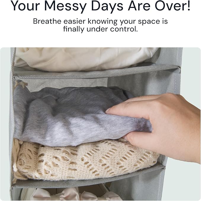 Boxy Concepts 10-Shelf Hanging Hat Organizer for Baseball Caps - Grey Contemporary Fabric - Space-Saving Baseball Cap Organizer & Closet Storage - Wall-Mount Hat Rack & Shoe Rack