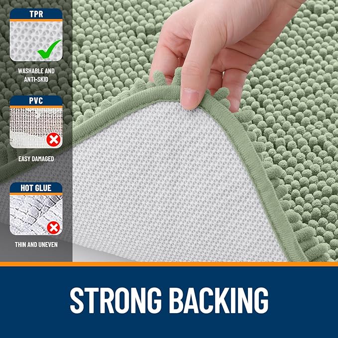 OLANLY Bathroom Rugs 59x24, Extra Soft Absorbent Chenille Bath Rugs, Rubber Backing Quick Dry, Machine Washable Bath Mats for Bathroom Floor, Tub and Shower, Home Decor Accessories, Sage Green