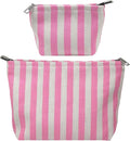 2 Pcs Makeup Bag Set, Women Gifts, Travel Cosmetic Bags, Canvas Make up Bag for Purse, Pink Striped Makeup Pouch with Zipper Lining, Cosmetic Storage Car Organizer, Portable Large & Small Toiletry