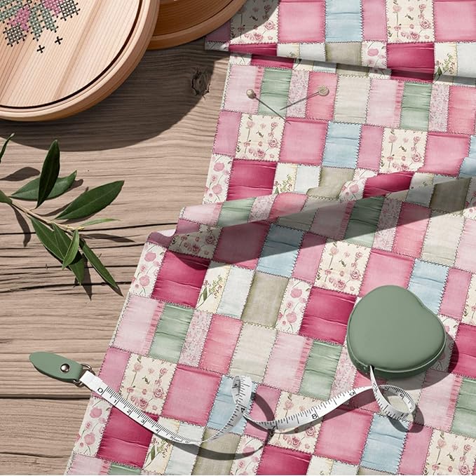 Soft Rose Garden Patchwork Cotton Fabric – Premium Turkish Printed Cotton 140 GSM, Panel 61 x 36.6 Inches, Pre-Cut Quilting & Sewing Fabric Panel for Crafts, Home Decor & DIY Projects (USA Size)