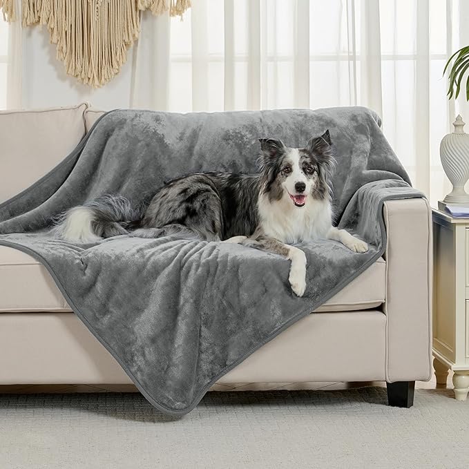 Yaning Waterproof Blanket for Bed Couch Sofa, Soft Liquid Pee Proof Pet Blanket for Dog Puppy Cat, Reversible Sherpa Fleece Furniture Protector (Grey, 50x60 inches)