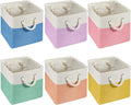 Geiserailie 6 Pcs 11 x 11 Inch Cube Storage Bins Fabric Storage Organizer Bins Foldable Cube Baskets with Sturdy Carry Handles Wicker Baskets for Home(Macaron Color)
