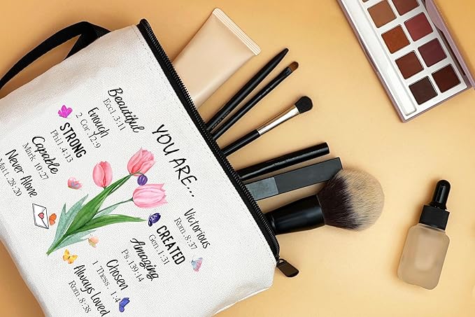 ARIOSEY Cosmetic Bags for Women,Christian Gifts for Women,Period Bags for Teen Girls for School,You Are Beautiful Victorios Enough Strong Amazing Makeup Bag,Christian Faith Gifts