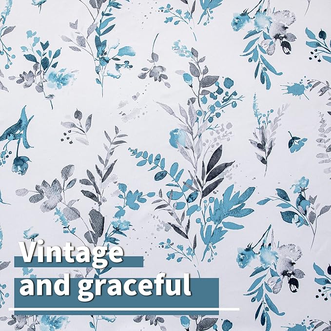 MYSKY HOME Floral Blackout Curtains for Kitchen Room Darkening Thermal Insulated Panels 54 Inch Long Light Blocking Grommet Rustic Curtains for Dormer Window, 2 Panels, Turquoise