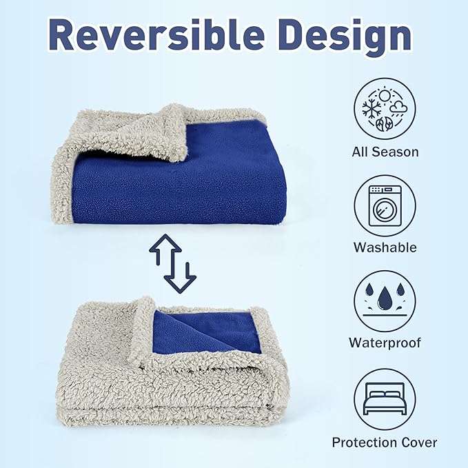 Kritter Planet Waterproof Pet Blanket for Bed, Reversible Sherpa Fleece Protector Couch Cover for Pets, Liquid Proof Furniture Protector for Medium Large Dogs