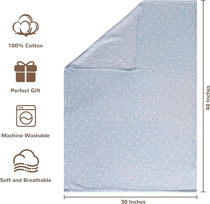 NTBAY 4 Layer Muslin Cotton Toddler Blanket, 30x40 Soft and Breathable Receiving for Newborns and Infants, Perfect for Crib, Stroller, Travel, Lightweight Nursery Blanket, Cloudy Bunny