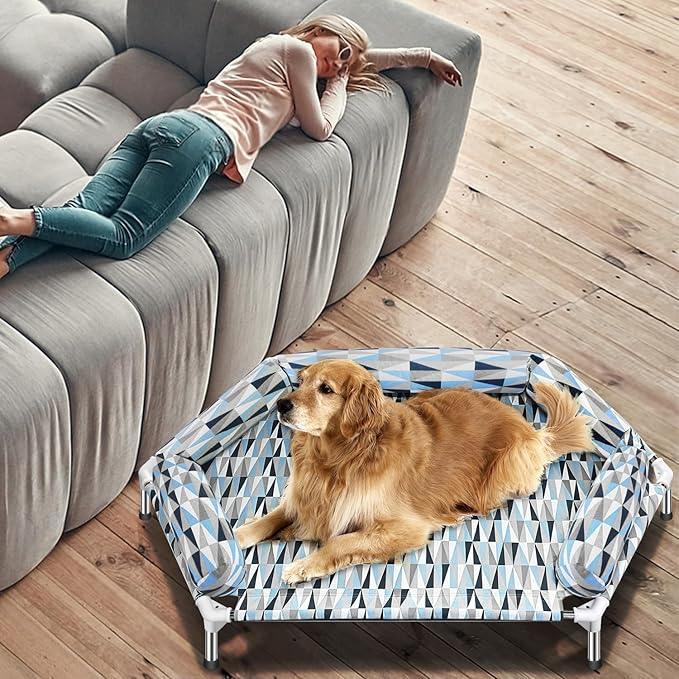 Pyowmgd Orthopedic Dog Bed - Beds Bolster,Cooling Elevated Dog Beds with Metal Frame,Raised Dogs Bed,Easy to Assemble,Up to 130 lbs,X-Large (51" L x 32.3" W x 7.8" Th)